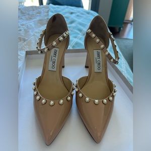 JIMMY CHOO LEEMA PATENT POWDER PINK NUDE PUMP